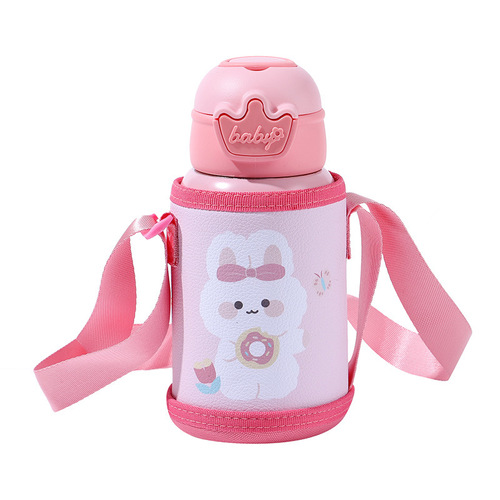 Children's pot thermos cup antler cup star straw cup smart cartoon double lid cup cup cover stainless steel can be carried on the back