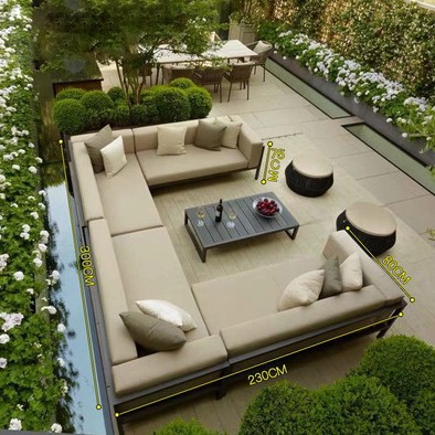 Sofá al aire libre esquina patio al aire libre jardín terraza casa modelo simple silla china impermeable sol muebles de aleación de aluminio