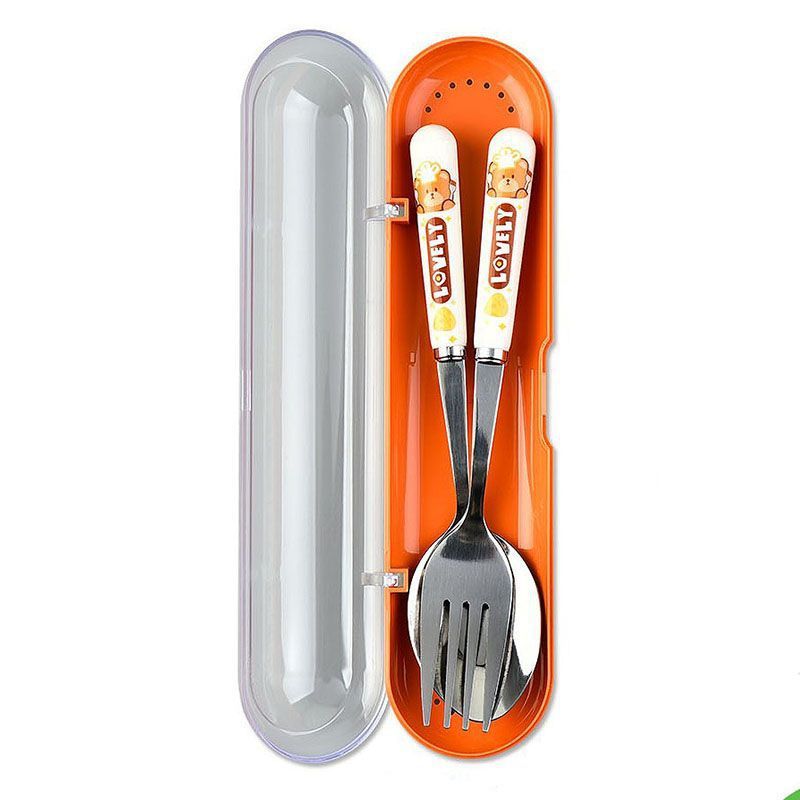 Animal encantador portátil para llevar estudiantes cucharas de comidas dormitorios escolares cucharas de cubierta de cubierta set