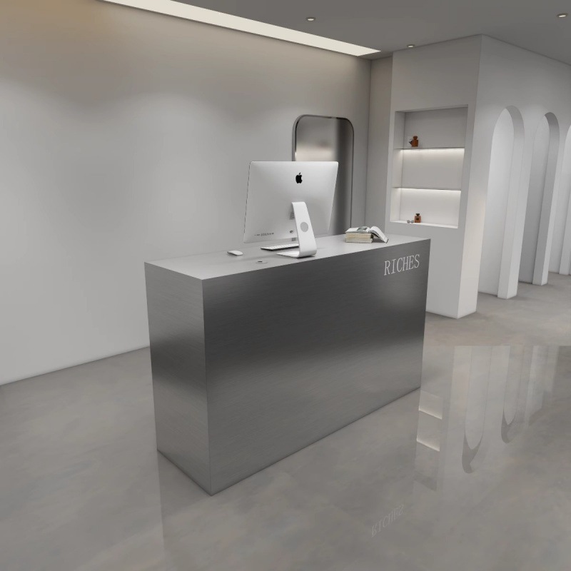 Stainless Steel Cash Register Counter, Light Luxury Hair Salon Small Bar Counter, Women's Clothing Store Counter, Company Front Desk, Simple Reception Desk