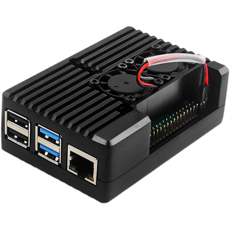 Корпус из алюминиевого сплава для Raspberry Pi 4B 4-го поколения с двойным вентилятором и интегрированной защитной оболочкой