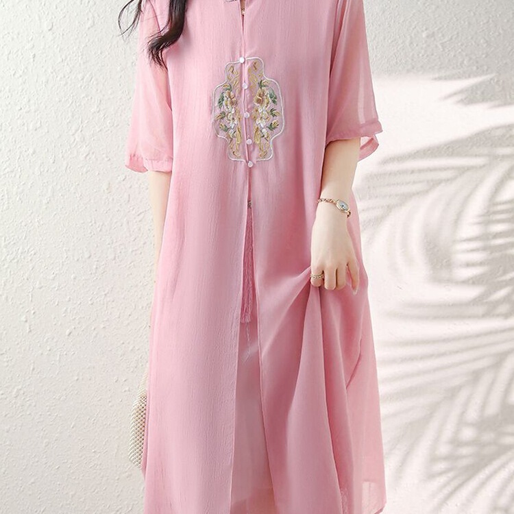 Zen New Chinese Style Women's Plus-Size Tea Dress Tang Suit Chinese Style Hanfu Improved Cheongsam Mulberry Silk Dress