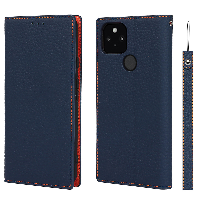 For Google pixel 5a Phone Case Google pixel 5 Lanyard Litchi Pattern Genuine Leather Drop-Resistant Flip Leather Case