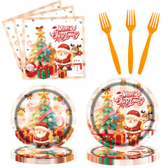 クリスマスピンク格子パーティー食器セット96pcs誕生日パーティーティッシュ紙コップ紙皿ナイフフォーク2025