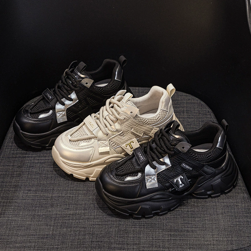 Толстая кожаная обувь папы женская 2024 осень и зима