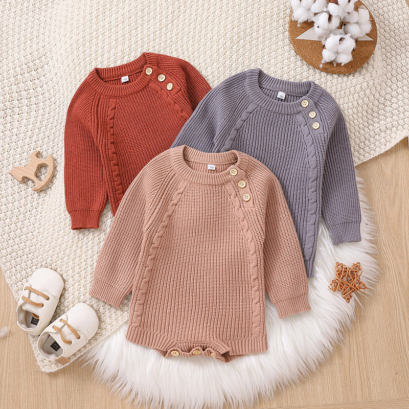 2022 autumn and winter New European and American baby solid color long sleeve conjoined sweater baby warm climbing clothes a generation of hair