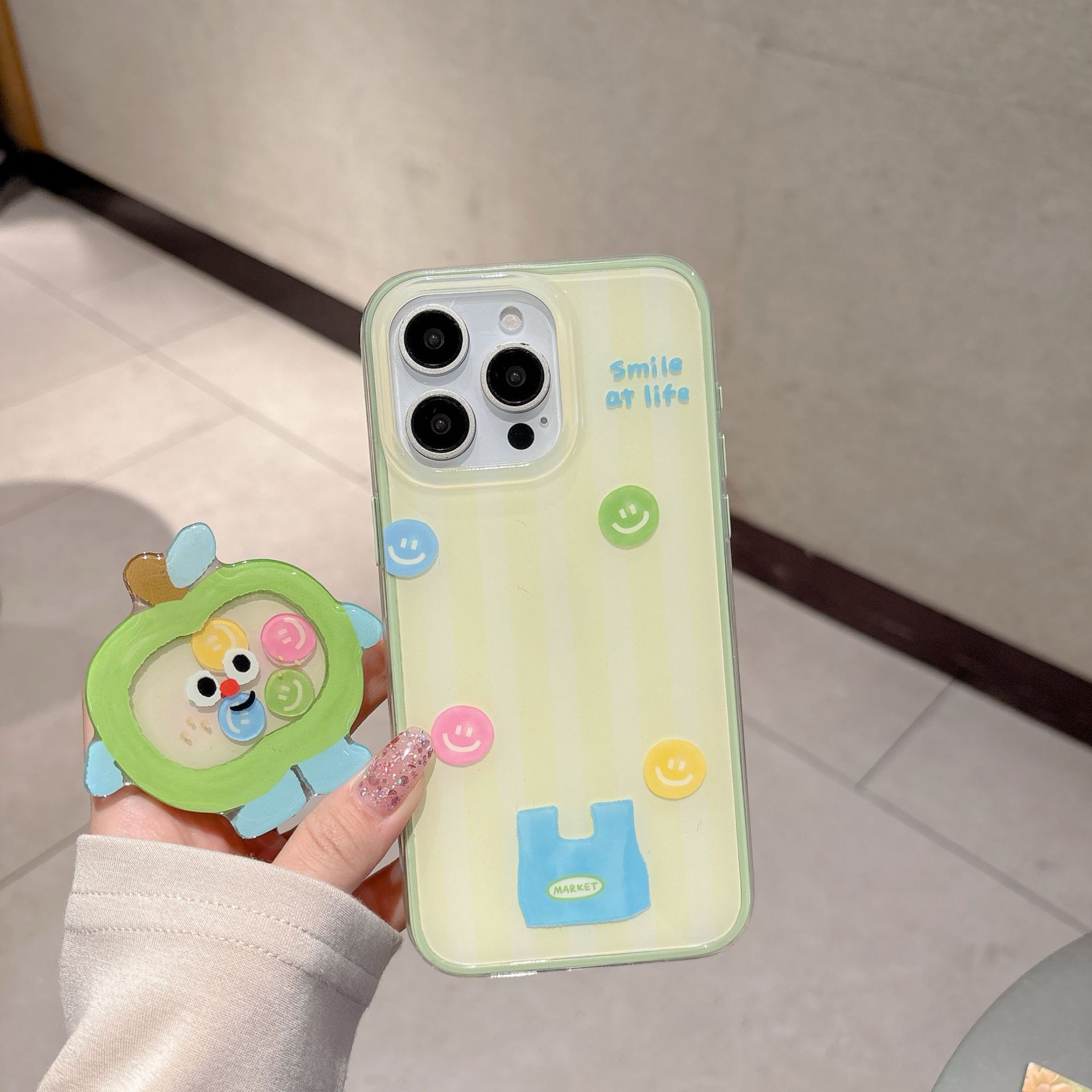 Verano dopamina cara sonriente verde manzana para iPhone 15Pro funda para teléfono móvil 16ProMax fresco 14/13