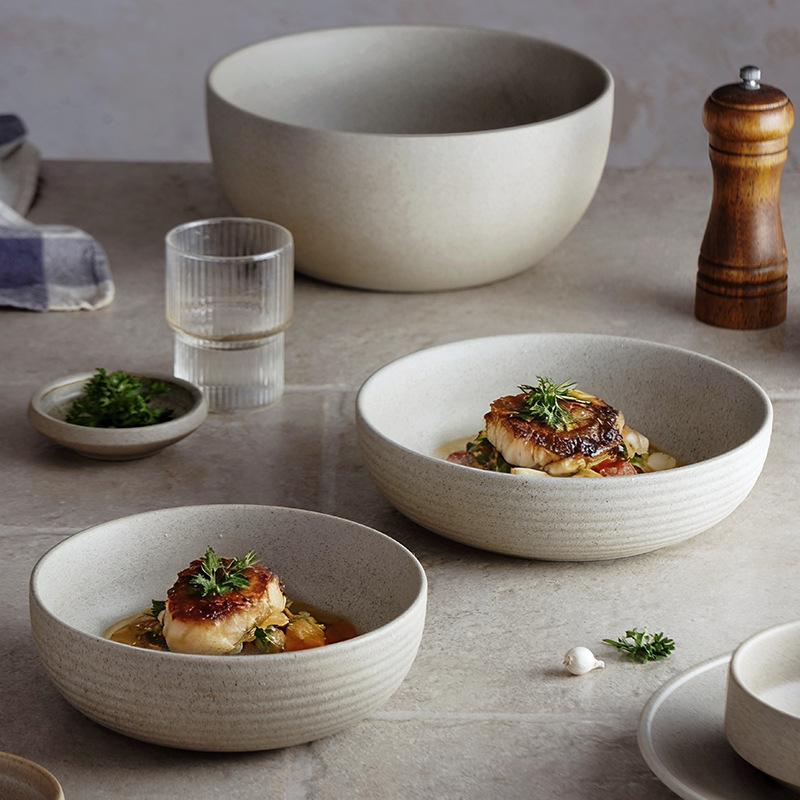 Cross-Border Stoneware Noodle Bowl, Soup Bowl, Household Ceramic Bowl, Rice Bowl, Niche Good-Looking Dessert Bowl, Japanese Bowl, Salad Bowl, Vegetable Bowl