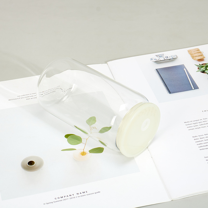 Cross-border Mason Cup sublimación de una sola capa gruesa transparente borosilicato cubierta de color de vidrio taza de agua cubierta de bambú paja al aire libre