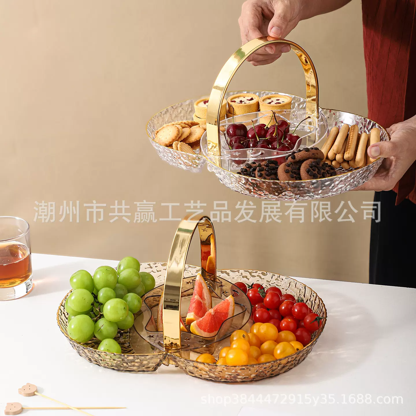 跨境轻奢果盘家用客厅茶几零食盘干果盘下午茶点心盘KTV水果盘