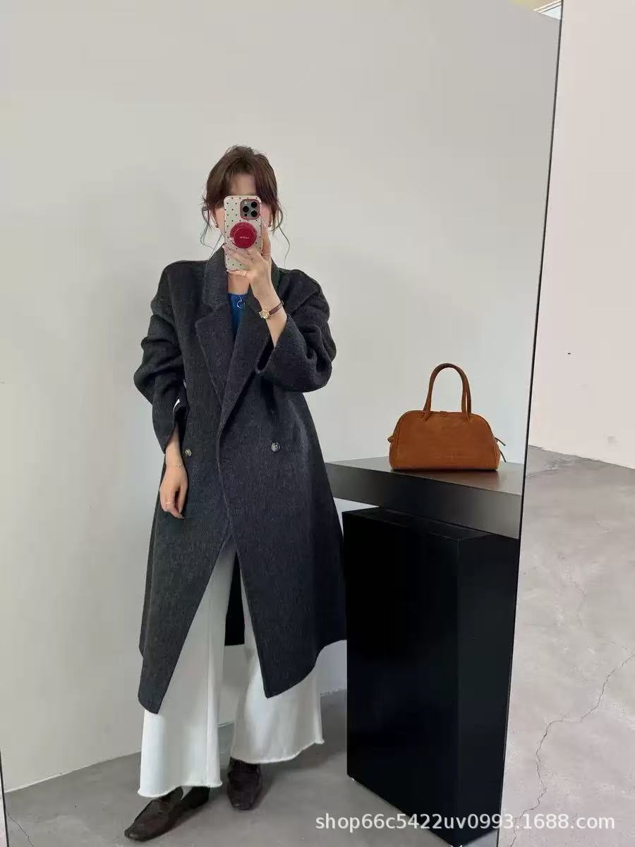 【背の高いベビーキャメルヘア】韓国通勤両面ウールコート ダブルブレスト シンプル 高級ウールコート レディース