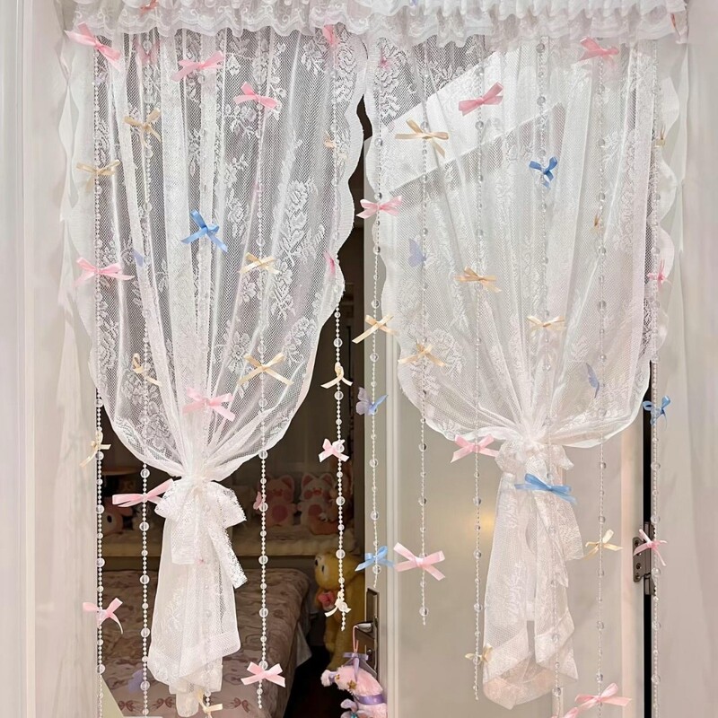 Ins Cute Bow Dreamy Bead Curtain Bay Window Living Room Bedroom Door Curtain Atmosphere Decoration DIY Curtain Transformation Ins Cute Bow Dreamy Bead Curtain Bay Window Living Room Bedroom Door Curtain Atmosphere Decoration DIY Curtain Transformation