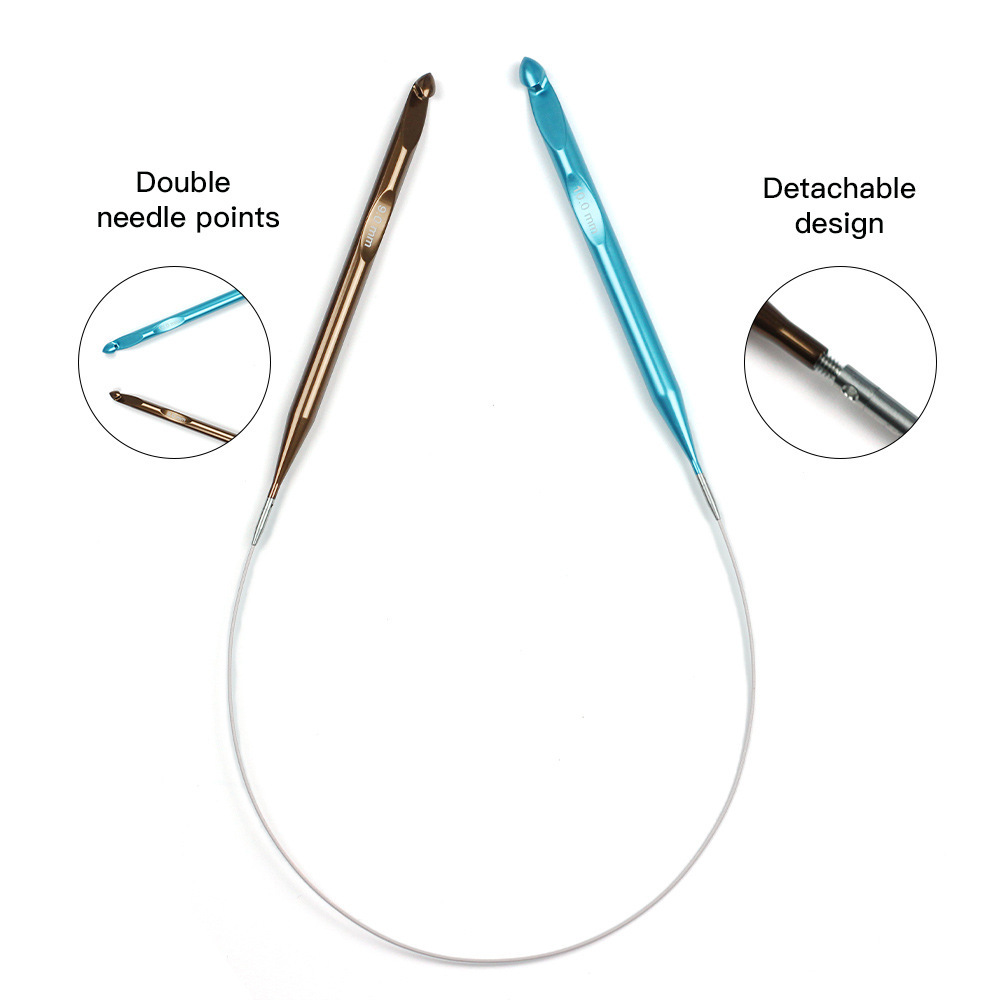 Herramientas de tejido transfronterizas ganchillo de aluminio desmontable ganchillo tunecino 12 conjuntos de ganchillo de cabeza intercambiable