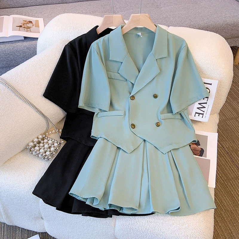 2025 новый черный пиджак с короткими рукавами топ юбка маленькая летняя одежда с полным набором женской моды