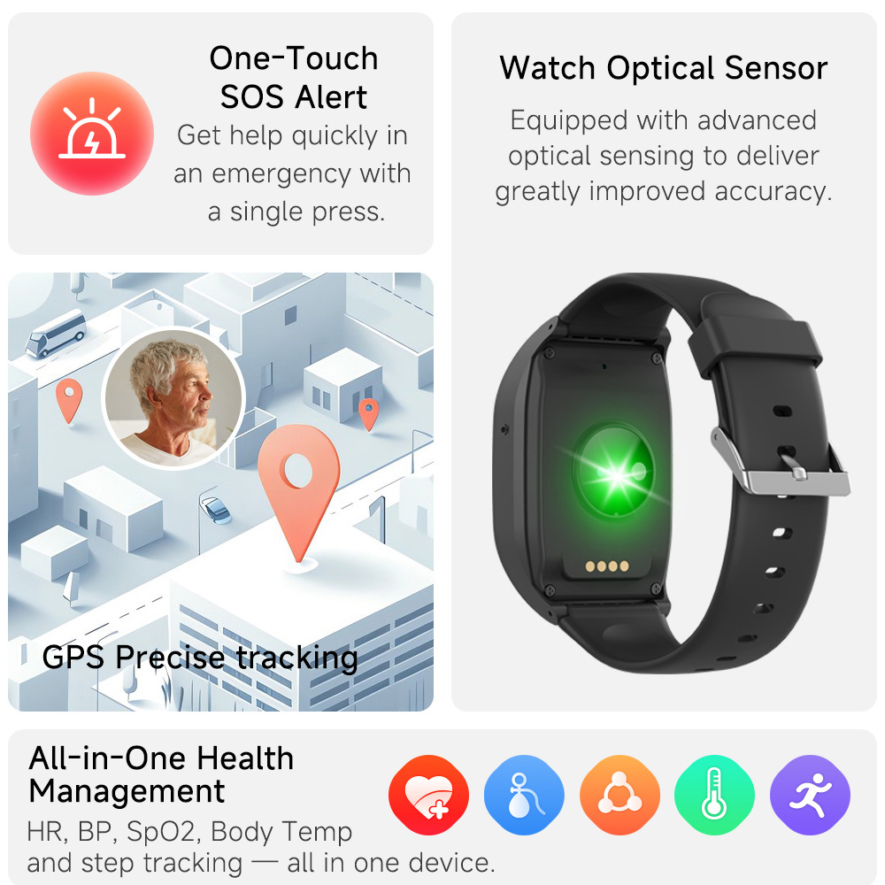 Cruz-frontera dedicada 4G teléfono inteligente pulsera para los ancianos GPS posicionamiento recordatorio reloj banda Frecuencia Cardíaca presión arterial salud S8