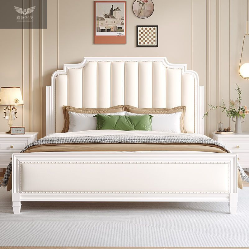 Cama de madera maciza francesa para dos personas red dormitorio principal lujoso ligero Nappa cuero moderno simple 1.8 paquete de almacenamiento de cama americana