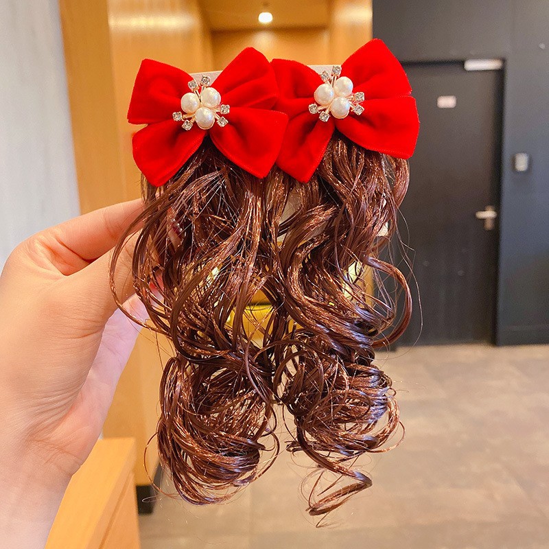 Children's Bow Hairpin Wig Girls Princess Cute Style Clip Hair Accessories Little Girl Hairpin Performance Headwear