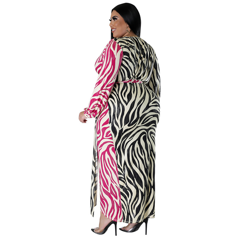 Plus Size Women's Dress Sexy Printed Two Tone Irregular Hemline_voghion.com