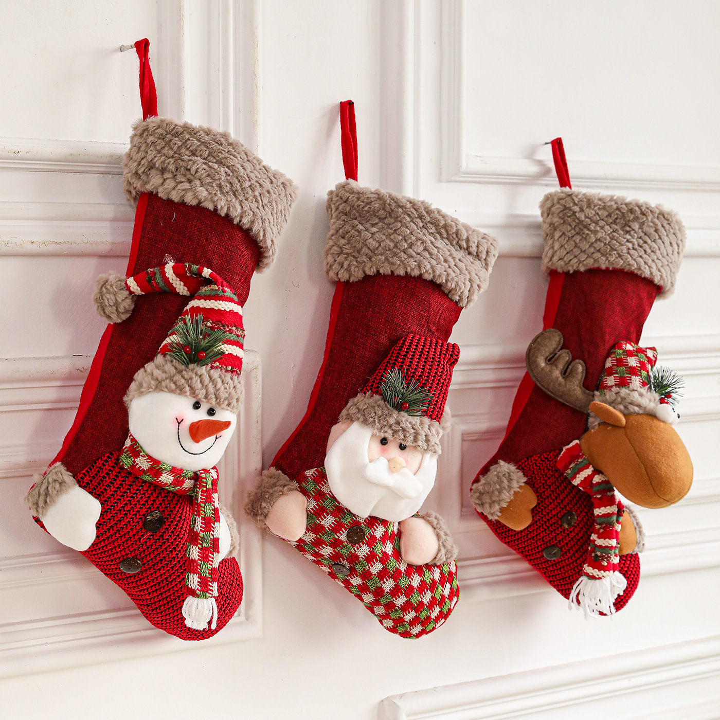 Nuevos calcetines de Navidad de peluche bolsas de regalo decoraciones de Navidad dibujos animados Papá Noel muñeco de nieve calcetines diseño de escena