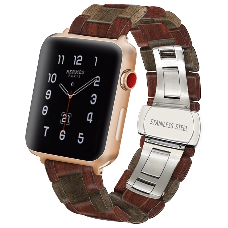 工厂定制新款适用于外贸Apple watch苹果乌木红檀木质木头表带