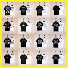 正确版off24新款ow潮牌彩虹渐变箭头斜纹腰果花涂鸦短袖T恤情侣装