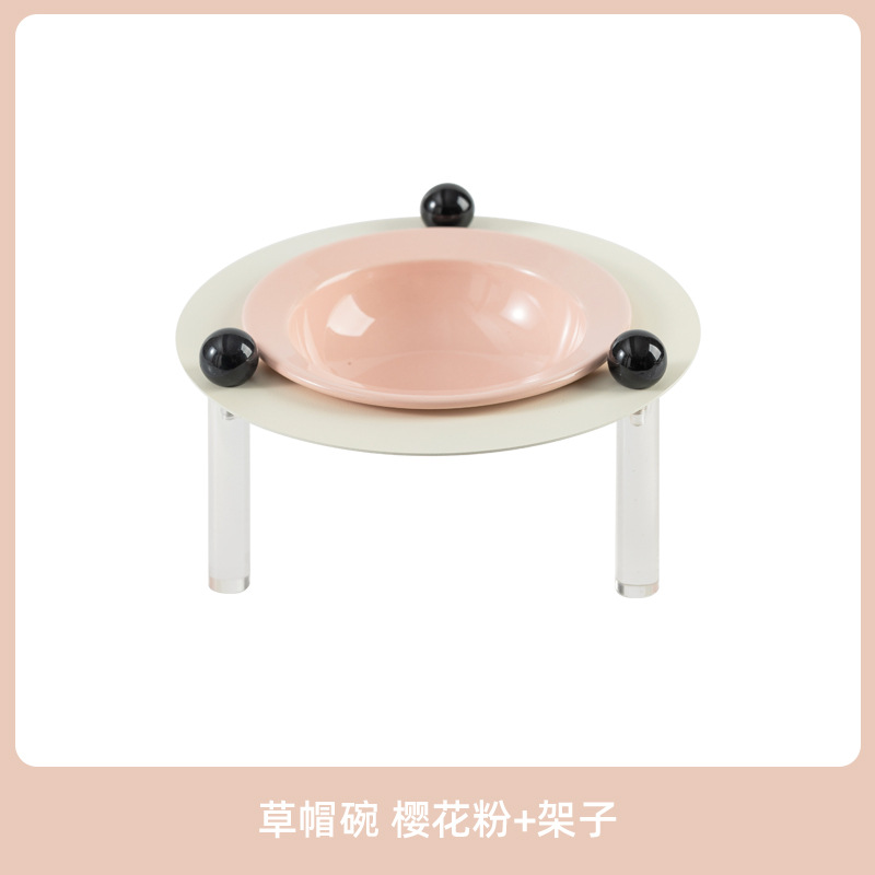 Sombrero de paja simple tazón + marco de círculo de metal blanco (polen de cerezo)