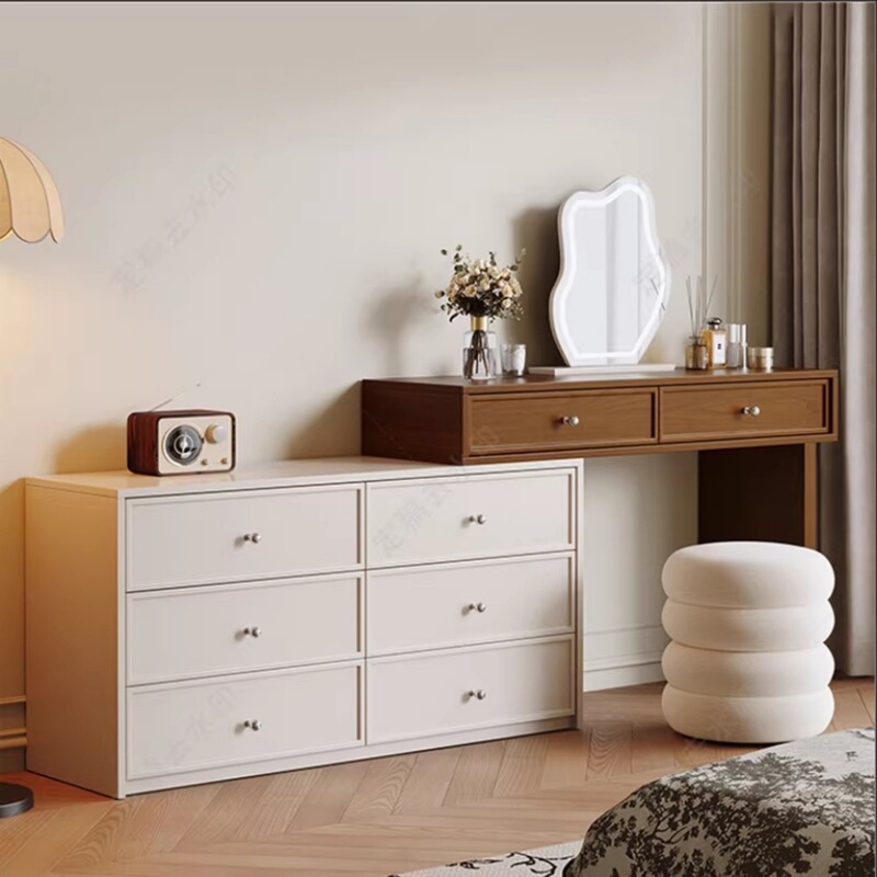 2026 New Model Bedroom Solid Wood Walnut Color Dressing Table and Dresser Integrated Makeup Table, Simple Modern Nordic Cream Style