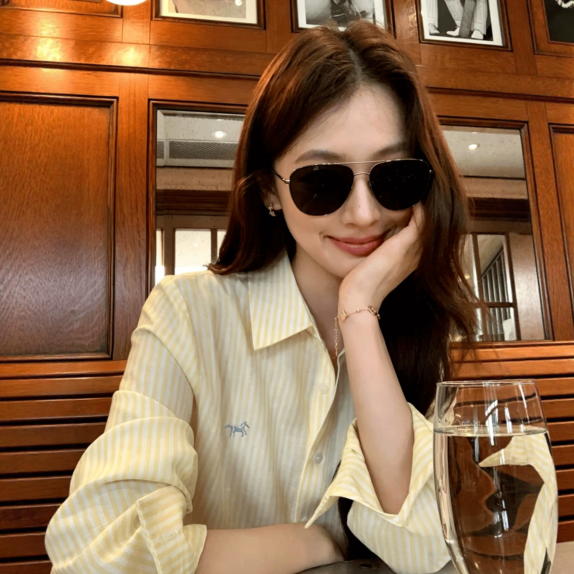 悸动日记 亚麻刺绣条纹衬衫女翻领宽松长袖衬衣