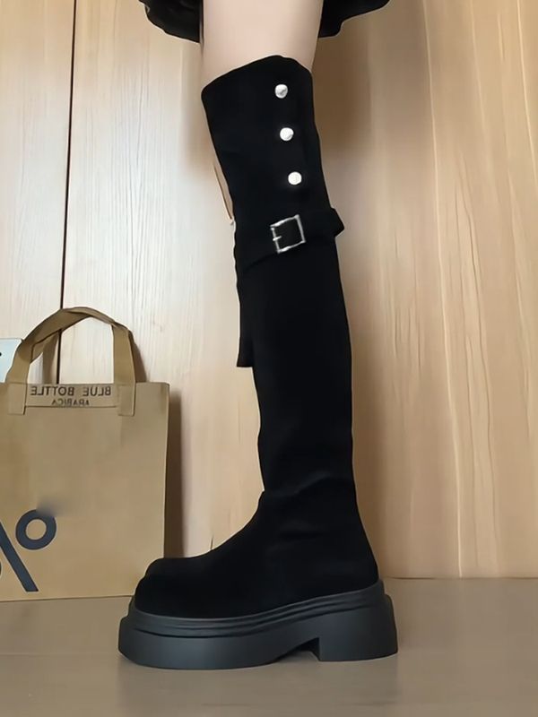Over-the-Knee Boots Two-Wear Folding Thick-Bottom Boots Children's New Coarse Heel Over-the-Knee Rider Boots for Autumn and Winter 2024