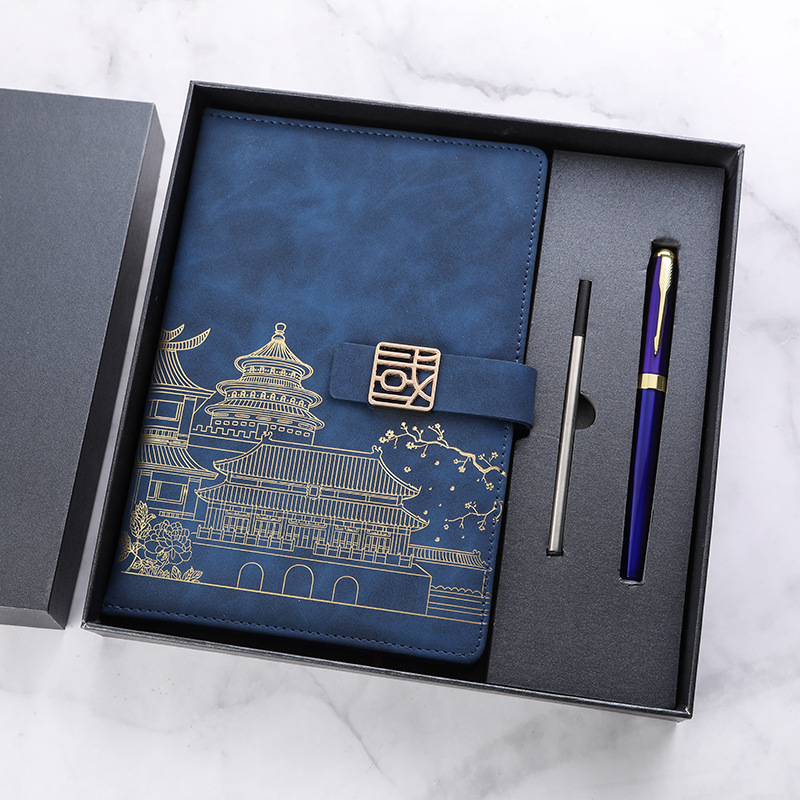 A5 Guofeng cuaderno de negocios de alta calidad juego de regalos de pluma de firma de metal conjunto de publicidad en stock regalo acompañante