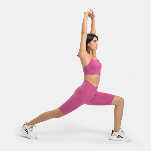 European and American new style cross-waist yoga pants without awkward lines, side pockets, high-waisted hip-lifting sports pants