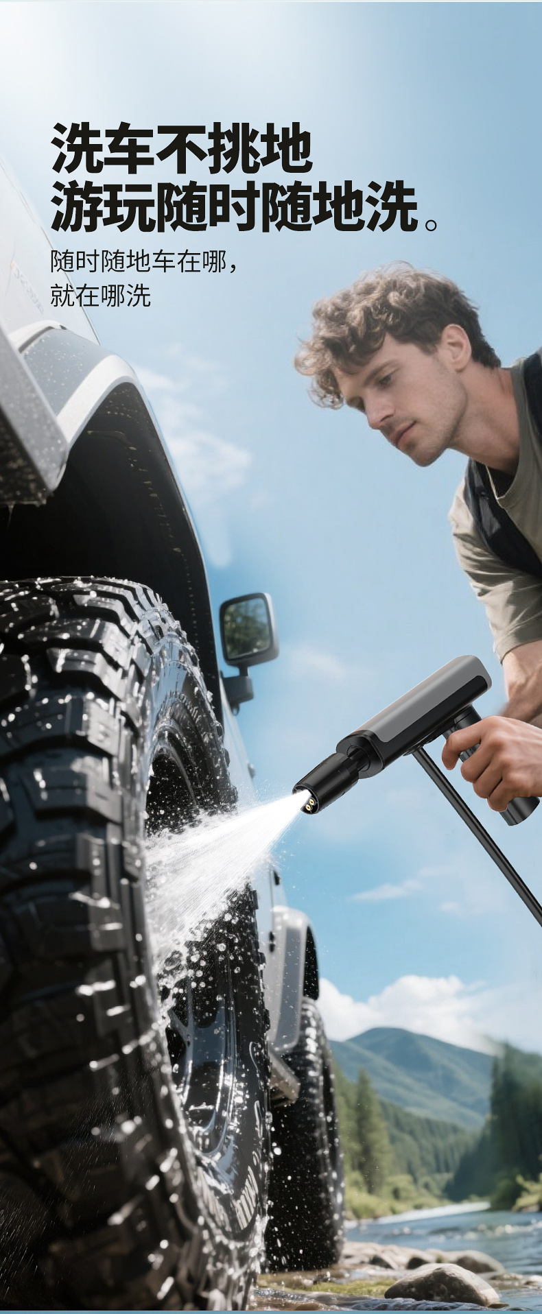 Cross-Border Wireless High-Pressure Car Wash Water Gun, Household Folding High-Power Car Wash Machine, Fully Automatic Lithium Battery Car Wash Gun Wholesale