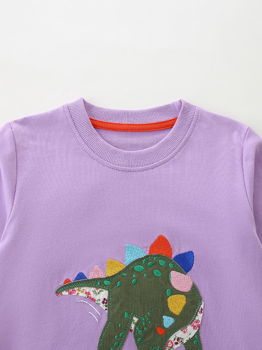 26 nuevos modelos de sudaderas para niñas con parches de dinosaurios, sudaderas infantiles de manga larga, camisetas deportivas infantiles de algodón tejido con cuello redondo, lote mixto. image 5