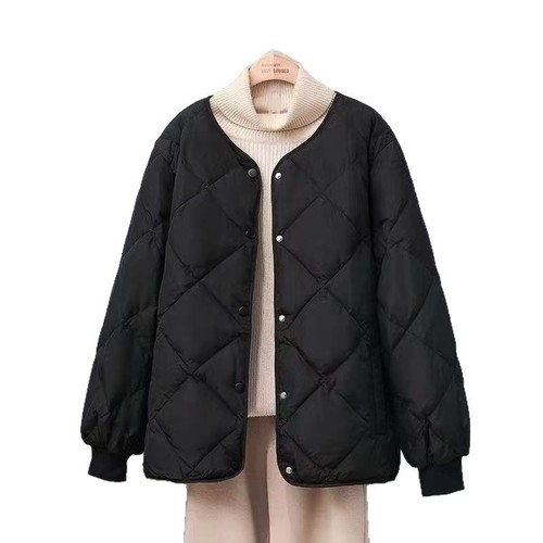 Lightweight down cotton lining women's short 2025 new Korean fashion rhombus cotton jacket with warm cotton jacket