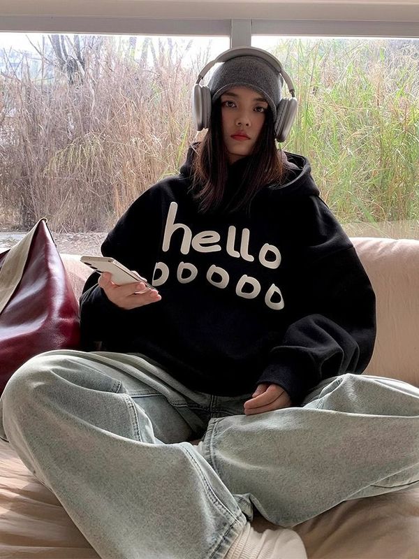 超好看连帽卫衣女秋冬季2025新款潮牌宽松休闲百搭慵懒风薄款上衣|undefined
