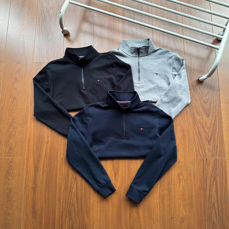 In-Stock Autumn Tommy Half-Zip Stand Collar Embroidered Pullover Casual Long-Sleeve Sweatshirt for Men and Women Couples