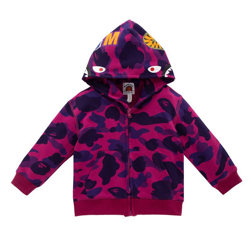 Bape Hoodie Kids Shark Full Zip Color Camo Purple