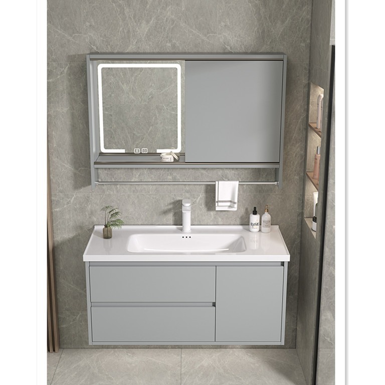 Espejo de Feng Shui oculto tipo push-pull de cerámica integral lavabo gabinete de baño combinado lavabo de baño lavabo de manos gabinete lavabo