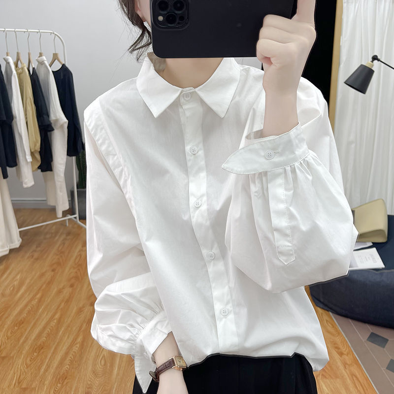 新品灯笼袖长袖衬衫女春秋季韩国宽松减龄上衣复古打底衫衬衣2025|undefined