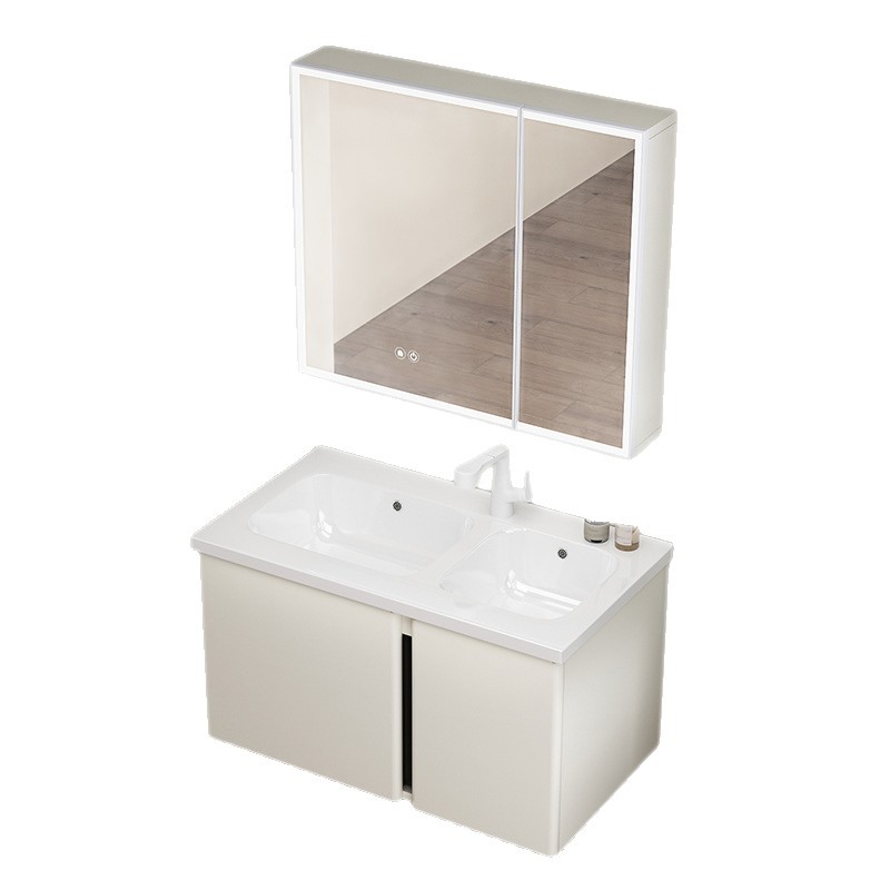 gabinete de baño de acero inoxidable con aire crema en una bañera cerámica doble bañera lavabo de mano lavabo de cara lavabo de baño combinación de baño
