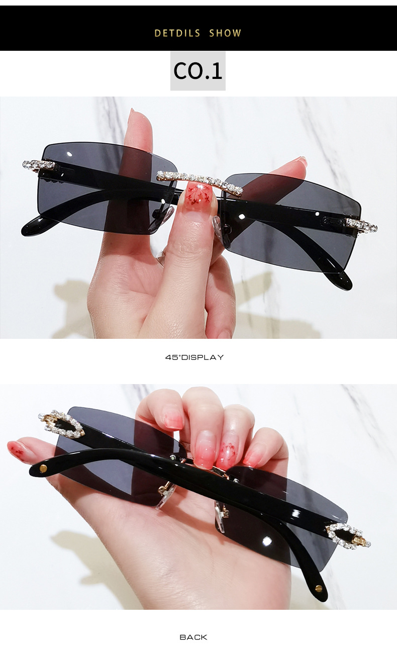 Fashion Style Pink, Black Color Fashion Solid Color PC UV400 Protection Square Diamond Frameless Women's Sunglasses