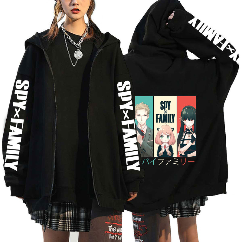 Japanese anime Spy X Family Spy play house printed zipper hoodie with fleece coat sweater