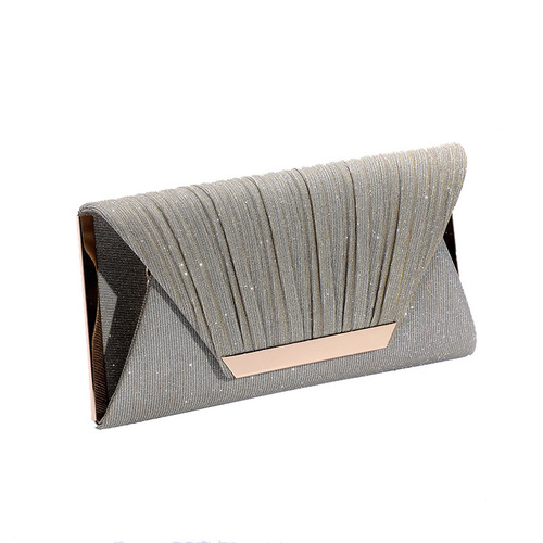 Dress Evening Bag Trendy Women's Simple Pleated Sequin Bag Clip Top Evening Bag Portable One Shoulder Crossbody Chain
