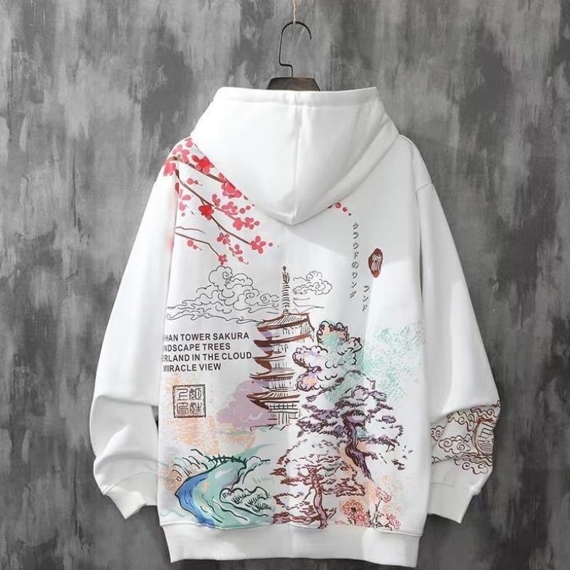 Sweater Men's fleece-lined National Tide Harajuku Wind Spring Autumn Loose Hooded Loose Top Trendy Brand Hip-Hop Student Outer Pullover Sweater Men's fleece-lined National Tide Harajuku Wind Spring Autumn Loose Hooded Loose Top Trendy Brand Hip-Hop Student Outer Pullover