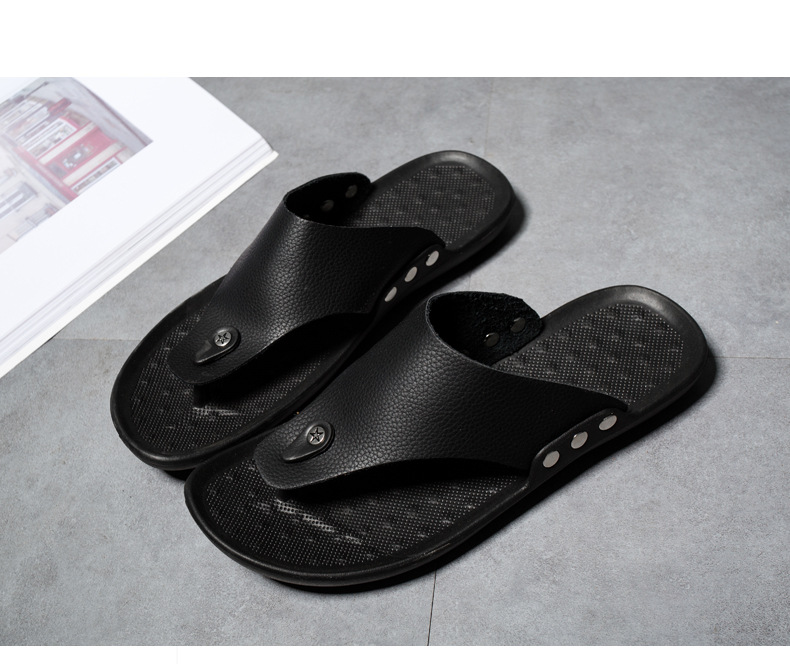New casual men's herringbone slippers Korean version minimalist flat bottomed beach shoes fashionable and comfortable_voghion.com