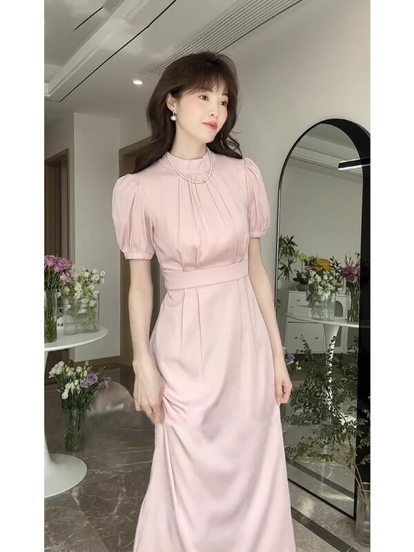 1285 French High-end Exquisite Long Dress Texture High-end Temperament Royal Sister Style Formal Occasion Pink Dress