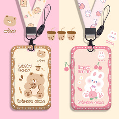 Cute student slide card holder anti-lost embossed campus card badge protection set document set access control card package foreign trade