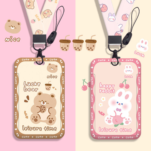 Cute student slide card holder anti-lost embossed campus card badge protection set document set access control card package foreign trade