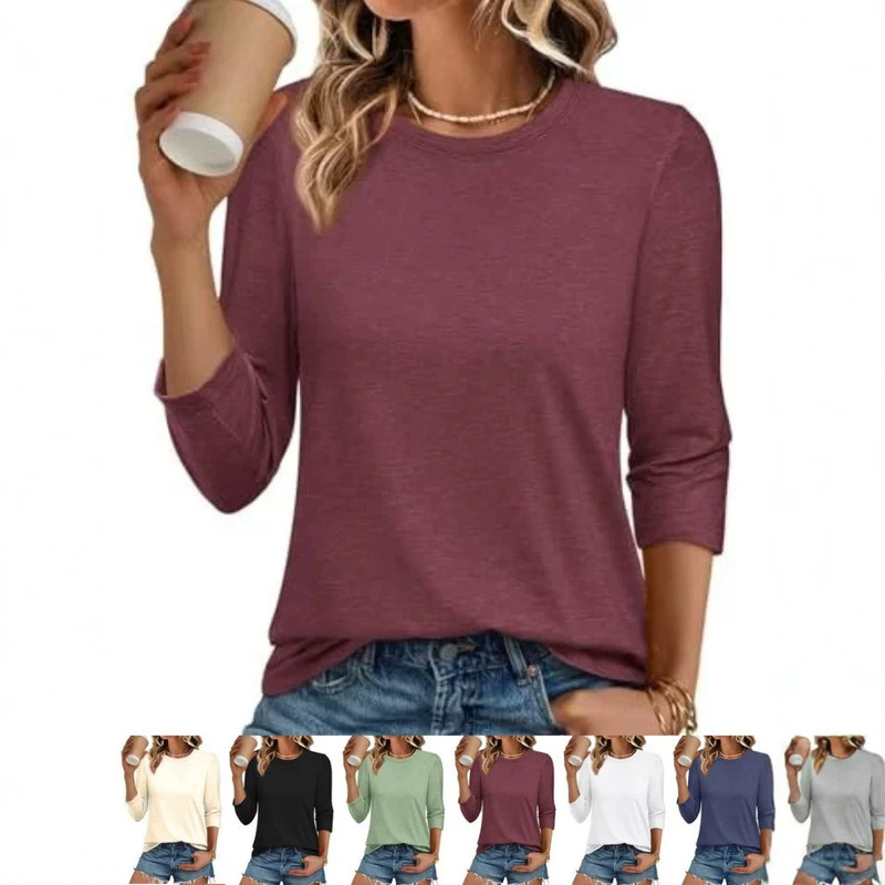 Women's Shirts, Lightweight Style, 2026 Summer Fashion, 3/4 Sleeve T-Shirt, Casual Round Neck Basic Top Women's Shirts, Lightweight Style, 2026 Summer Fashion, 3/4 Sleeve T-Shirt, Casual Round Neck Basic Top