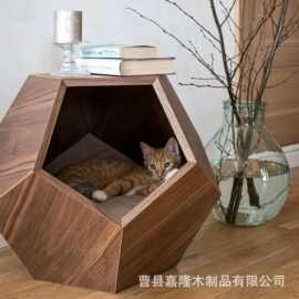 跨境木质猫窝四季通用宠物窝猫猫狗狗房间多边形泰迪窝猫床狗房屋